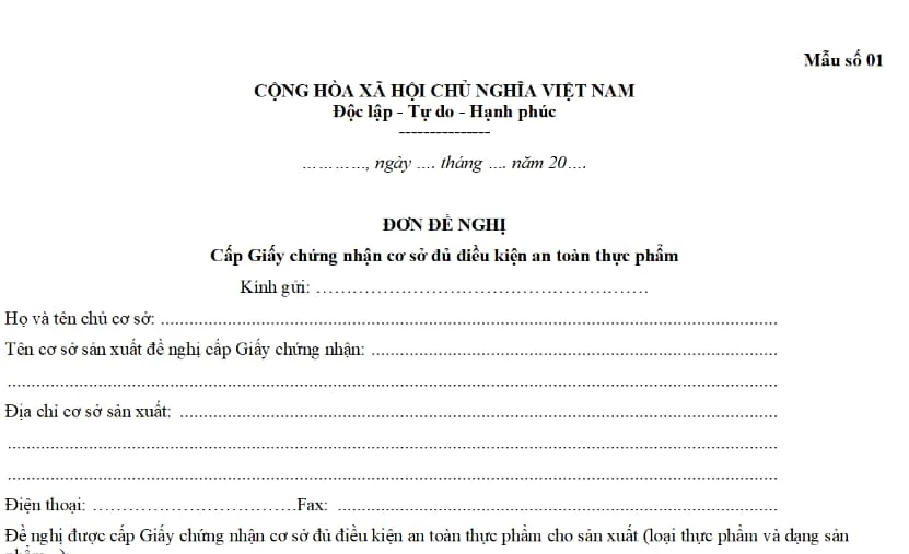 thủ tục xin giấy vệ sinh an toàn thực phẩm
